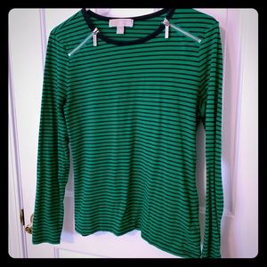 Michael Kors green/navy striped shirt. Size Medium